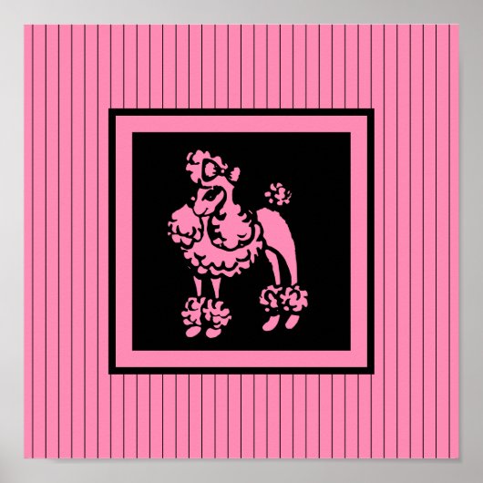 Retro French Pink Poodle Poster Wall Art Gift (Voorkant)