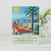 Retro French Riviera Summer Party nodigt uit Kaart (Staand voorkant)