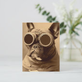 Retro Frenchie Sepia Briefkaart (Staand voorkant)