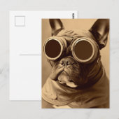 Retro Frenchie Sepia Briefkaart (Voorkant / Achterkant)