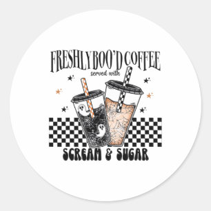 Retro Freshly Boo'd Koffieliefhebbers Boujee Ghost Ronde Sticker