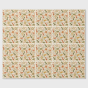 Retro Friendsgiving Avondmaal Club Dinerpatroon Cadeaupapier