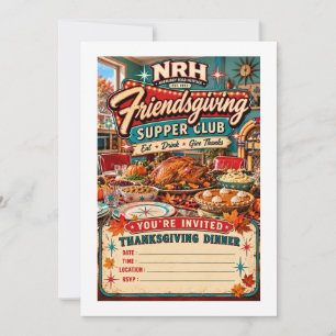 Retro Friendsgiving Avondmaal Club Thanksgiving Di Kaart