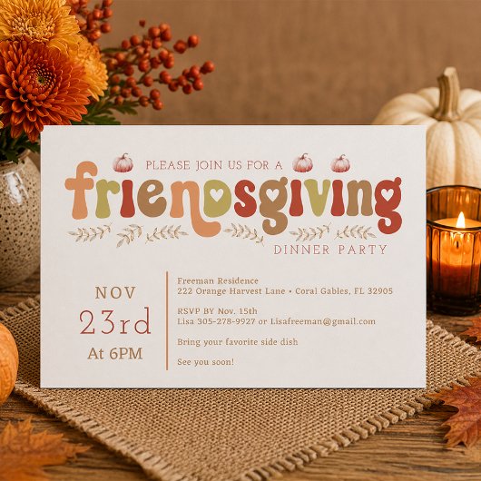 Retro Friendsgiving dinerfeest uitnodiging