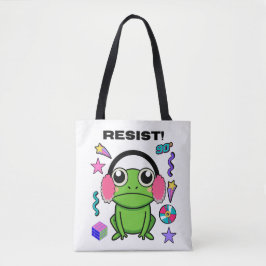 Retro Frog with A 90s Attitude. Resist! Quote Tote Bag