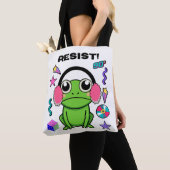 Retro Frog with A 90s Attitude. Resist! Quote Tote Bag (Dichtbij)