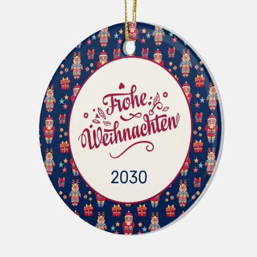 Retro Frohe Weihnachten Keramisch Ornament (Links)