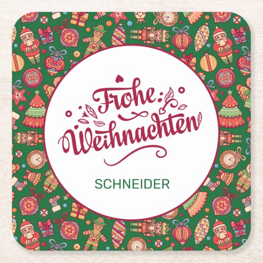 Retro Frohe Weihnachten Personalized Kartonnen Onderzetters (Voorkant)