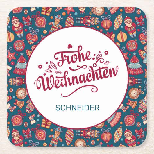 Retro Frohe Weihnachten Personalized Kartonnen Onderzetters (Voorkant)