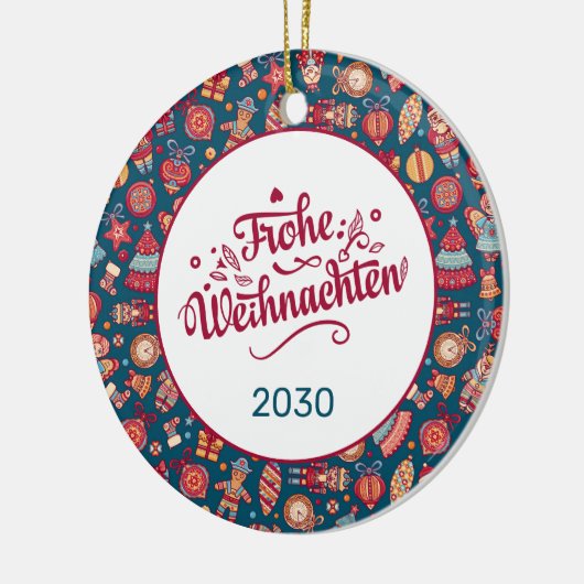 Retro Frohe Weihnachten Personalized Keramisch Ornament (Links)