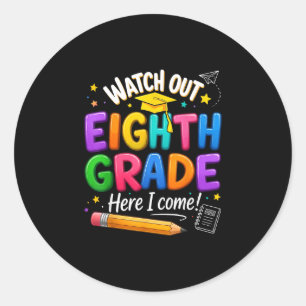Retro front office-team blij eerste schooldag ronde sticker