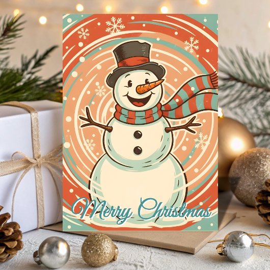 Retro Frosty Snowman Blizzard Christmas Feestdagen Kaart