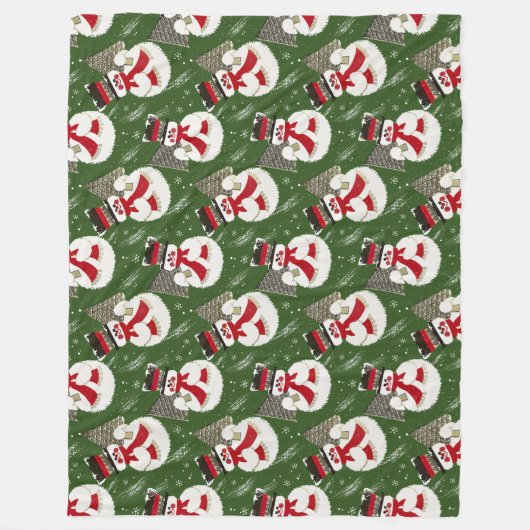 Retro  Frosty Snowmen Fleece Deken (Voorkant)