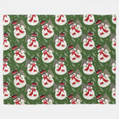 Retro  Frosty Snowmen Fleece Deken (Voorkant (Horizontaal))