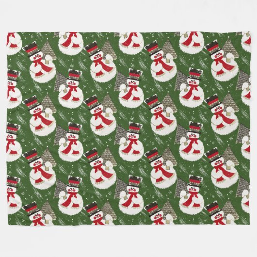 Retro  Frosty Snowmen Fleece Deken (Voorkant (Horizontaal))