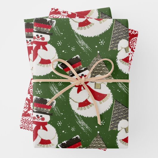 Retro  Frosty Snowmen Inpakpapier Vel (In situ)