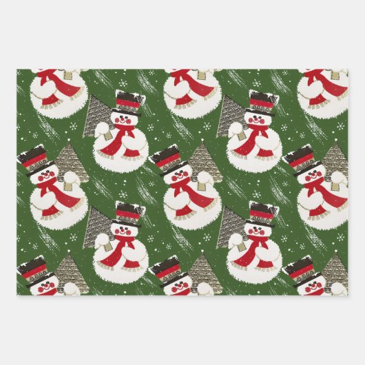 Retro Frosty Snowmen Inpakpapier Vel (Voorkant)