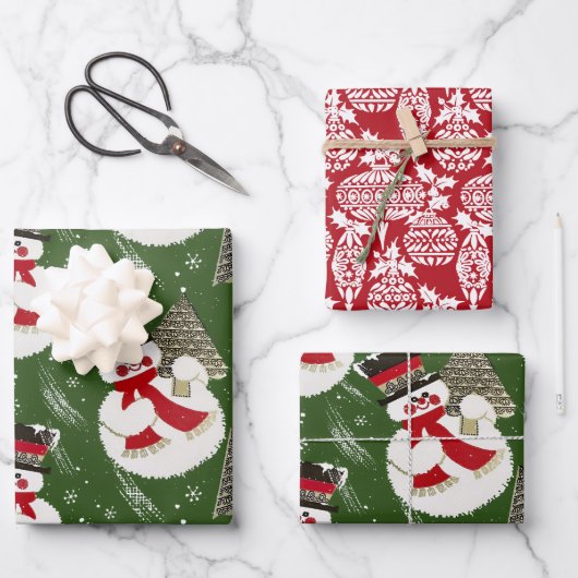Retro Frosty Snowmen Inpakpapier Vel (Voorkant)