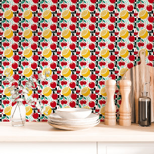Retro Fruit Checkerboard Keuken Behang