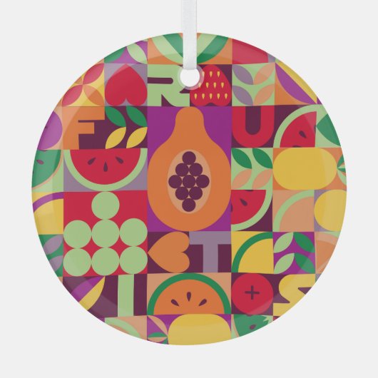 Retro Fruit geometrisch: naadloos Glas Ornament (Voorkant)