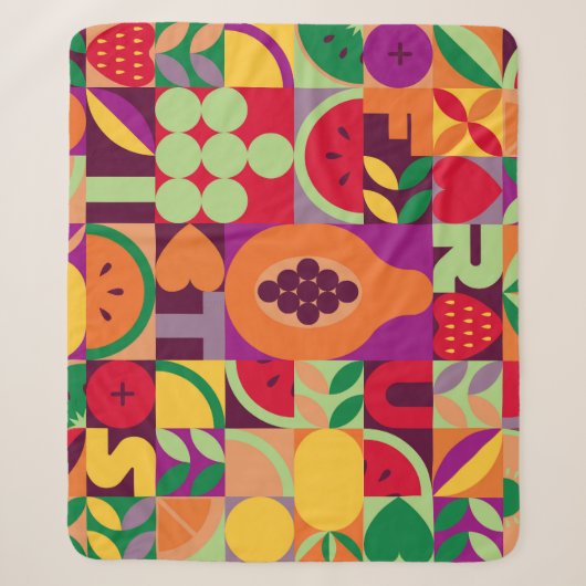 Retro Fruit geometrisch: naadloos Sherpa Deken (Voorkant)