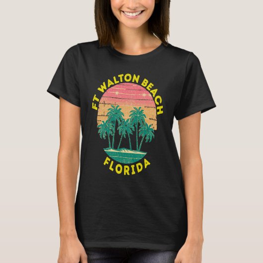 Retro Ft Walton Beach Vacation Souvenir Palm Tree T-shirt (Voorkant)