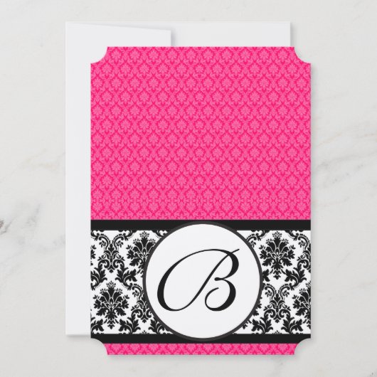 Retro Fuchsia Pink & Black Damask Wedding Kaart (Voorkant)