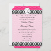 Retro Fuchsia Pink & Black Damask Wedding Kaart (Achterkant)