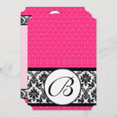 Retro Fuchsia Pink & Black Damask Wedding Kaart (Voorkant / Achterkant)