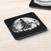 Retro Full Moon & Minimalist Pine Tree Gra Bier Onderzetter (Linkerzijde)
