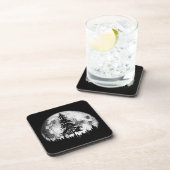 Retro Full Moon & Minimalist Pine Tree Gra Bier Onderzetter (Rechterzijde)