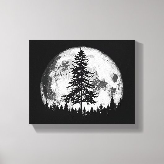 Retro Full Moon & Minimalist Pine Tree  Gra Canvas Afdruk (Voorkant)