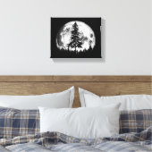 Retro Full Moon & Minimalist Pine Tree  Gra Canvas Afdruk (Insitu (Slaapkamer))