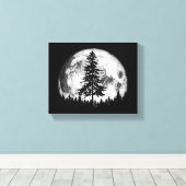 Retro Full Moon & Minimalist Pine Tree  Gra Canvas Afdruk (Insitu (Houten vloer))
