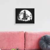 Retro Full Moon & Minimalist Pine Tree  Gra Canvas Afdruk (Insitu (Woonkamer))