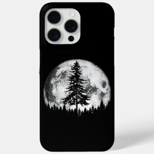 Retro Full Moon & Minimalist Pine Tree  Gra iPhone 15 Pro Max Hoesje