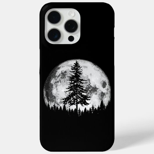 Retro Full Moon & Minimalist Pine Tree Gra Case-Mate iPhone Case (Achterkant)