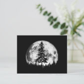 Retro Full Moon & Minimalist Pine Tree  Gra Feestdagenkaart (Staand voorkant)
