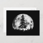 Retro Full Moon & Minimalist Pine Tree  Gra Feestdagenkaart (Voorkant / Achterkant)