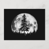 Retro Full Moon & Minimalist Pine Tree  Gra Feestdagenkaart (Voorkant)
