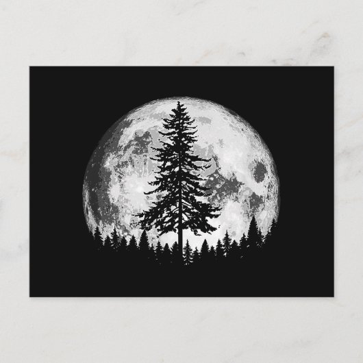 Retro Full Moon & Minimalist Pine Tree  Gra Feestdagenkaart (Voorkant)