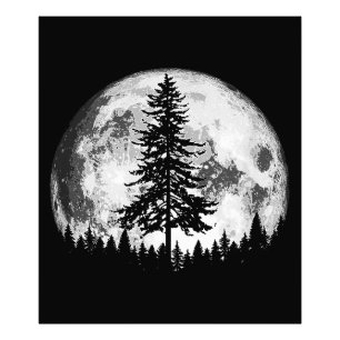Retro Full Moon & Minimalist Pine Tree  Gra Foto Afdruk