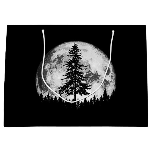 Retro Full Moon & Minimalist Pine Tree  Gra Groot Cadeauzakje (Voorkant)