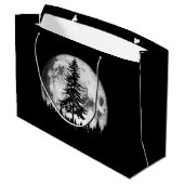 Retro Full Moon & Minimalist Pine Tree  Gra Groot Cadeauzakje (Achterkant Gekanteld)