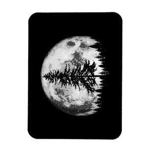 Retro Full Moon & Minimalist Pine Tree  Gra Magneet