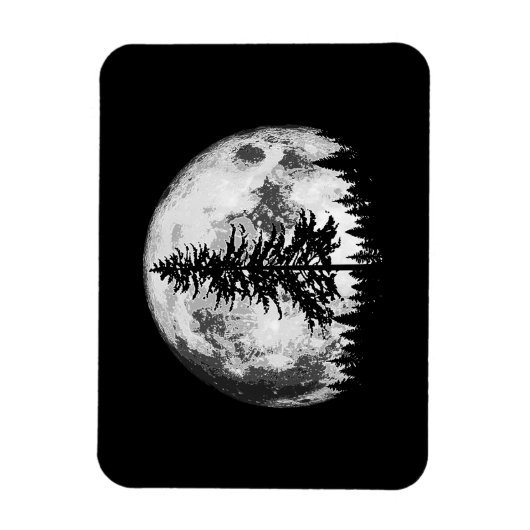 Retro Full Moon & Minimalist Pine Tree  Gra Magneet (Verticaal)