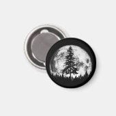 Retro Full Moon & Minimalist Pine Tree  Gra Magneet (Voorkant / Achterkant)