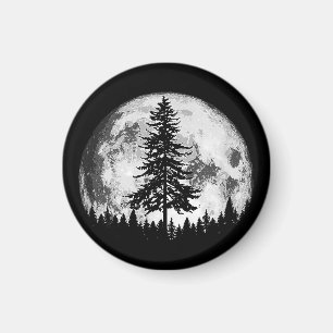 Retro Full Moon & Minimalist Pine Tree  Gra Magneet