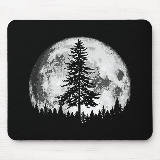 Retro Full Moon & Minimalist Pine Tree Gra Muismat (Voorkant)