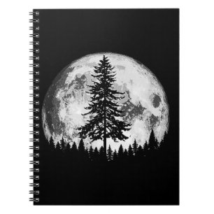 Retro Full Moon & Minimalist Pine Tree  Gra Notitieboek
